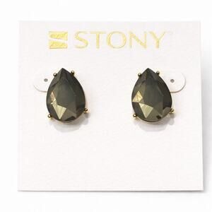 Stony Green & Gold Teardrop Earrings Dangle Drop Statement, NWT